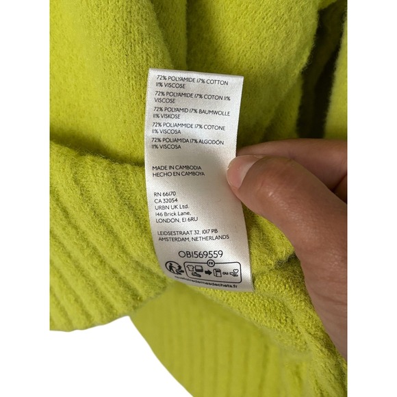 Free People Mock Neck OversizedSweater Lime Green ChartreuseRibbedKnit OB1569559 - Picture 4 of 10